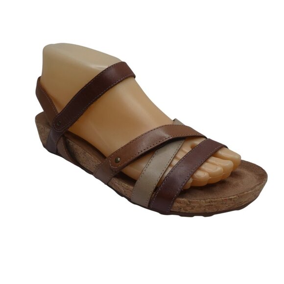Walking Cradles Karen Brown Leather Open Toe Strappy Wedge Heel Sandals Womens 7 - Picture 1 of 13